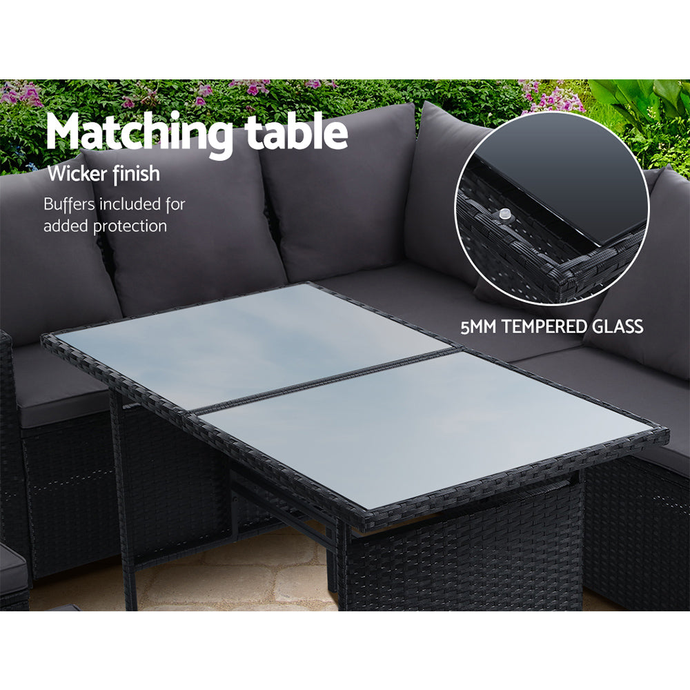 Broadbeach 9 Seater Outdoor Lounge Set, Black Wicker
