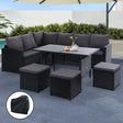 Gardeon Modular Outdoor Dining Sofa Set with Ottoman and Table Black or Grey — Allure Home Collections