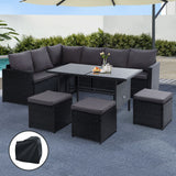 Gardeon Modular Outdoor Dining Sofa Set with Ottoman and Table Black or Grey — Allure Home Collections