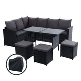 Gardeon Modular Outdoor Dining Sofa Set with Ottoman and Table Black or Grey — Allure Home Collections