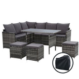 Gardeon Modular Outdoor Dining Sofa Set with Ottoman and Table Black or Grey — Allure Home Collections