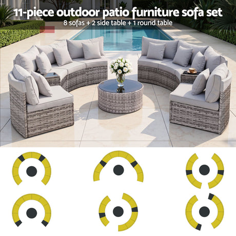 Labrador 11 Piece Outdoor Lounge Set, Grey Rattan