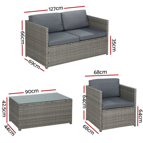 Gardeon 4 Piece Outdoor Wicker Sofa Set Couch Lounge Setting Grey — Allure Home Collections