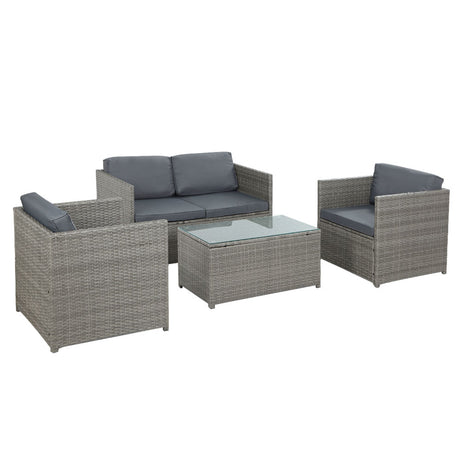 Gardeon 4 Piece Outdoor Wicker Sofa Set Couch Lounge Setting Grey — Allure Home Collections