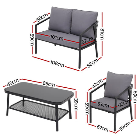 Gardeon 4 Seater Outdoor Sofa Set 4 Piece with Table and Chairs — Allure Home Collections