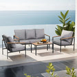 Elanora black steel outdoor lounge set in an outdoor setting
