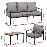 Elanora 4 Piece Outdoor Lounge Set, Black Steel