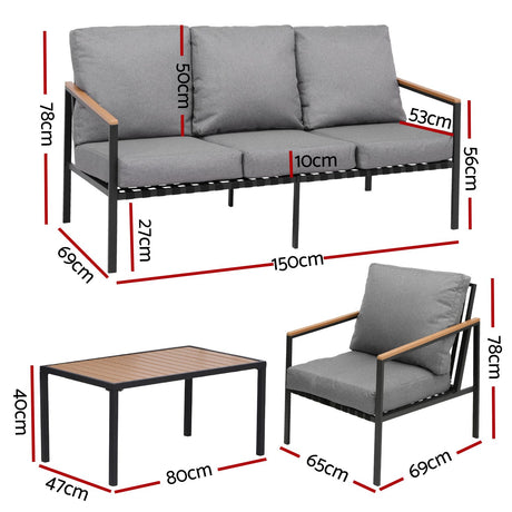 Elanora 4 Piece Outdoor Lounge Set, Black Steel