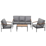 Elanora 4 Piece Outdoor Lounge Set, Black Steel