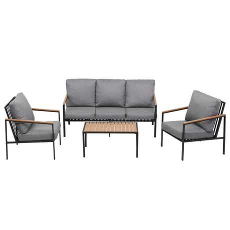 Elanora 4 Piece Outdoor Lounge Set, Black Steel