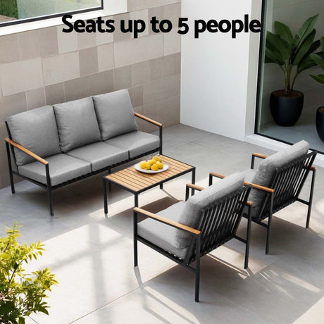 Elanora 4 Piece Outdoor Lounge Set, Black Steel