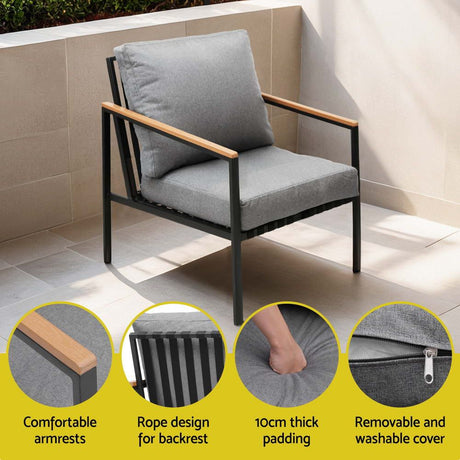 Elanora 4 Piece Outdoor Lounge Set, Black Steel