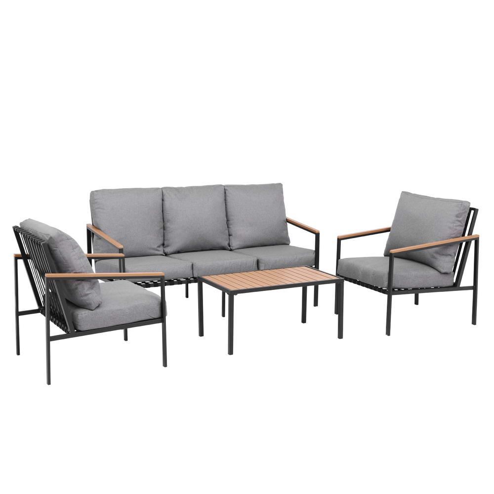 Elanora 4 Piece Outdoor Lounge Set, Black Steel