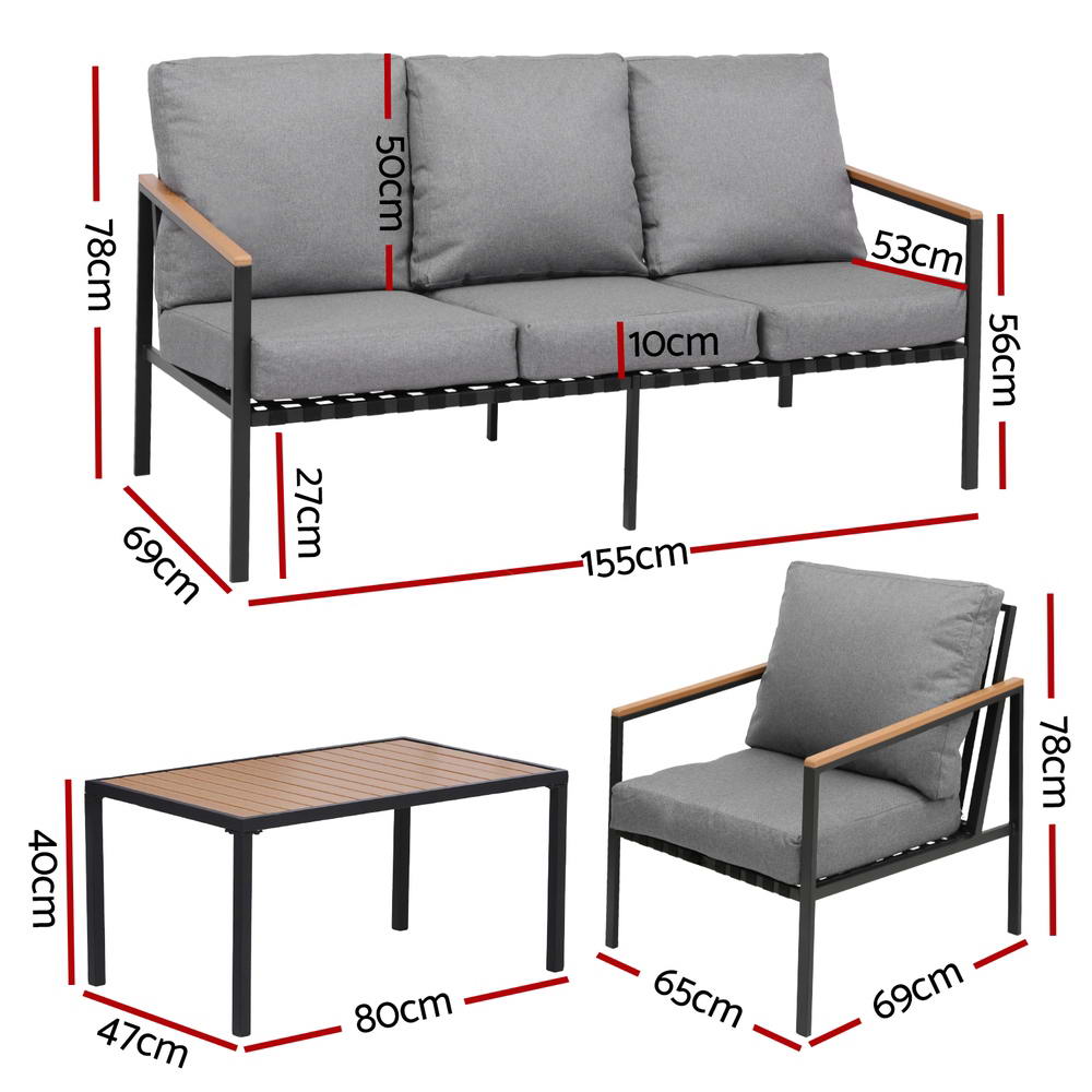 Gardeon 5 Seater Outdoor Sofa Set 4 Piece with Table Chair and Garden Bench — Allure Home Collections
