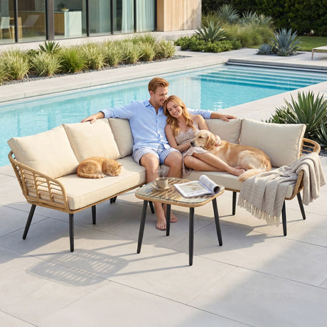 Nobby beige rattan outdoor modular lounge in an outdoor setting