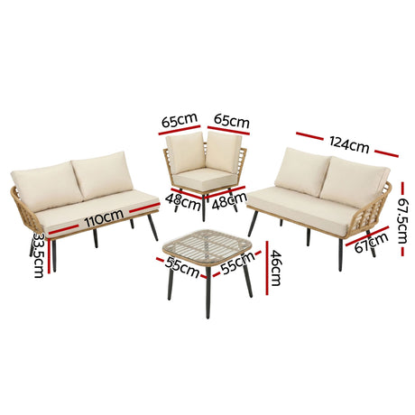 Nobby 4 Piece Outdoor Modular Lounge, Beige Rattan