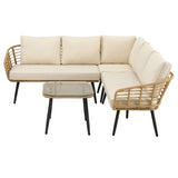 Nobby 4 Piece Outdoor Modular Lounge, Beige Rattan