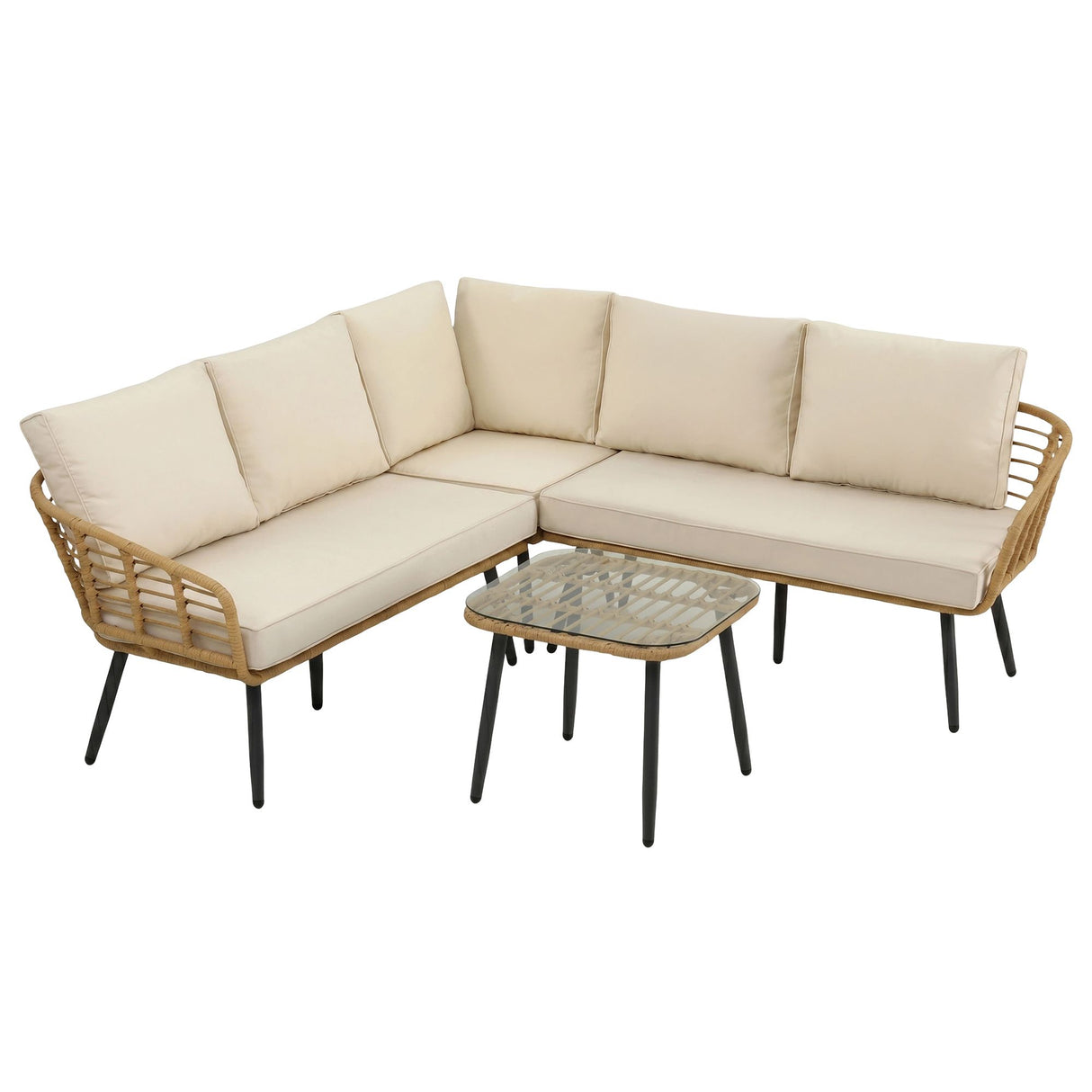 Nobby 4 Piece Outdoor Modular Lounge, Beige Rattan