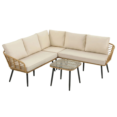 Nobby 4 Piece Outdoor Modular Lounge, Beige Rattan