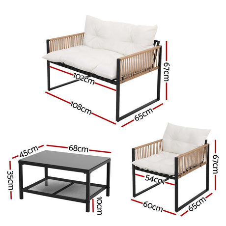 Varsity 4 Piece Outdoor Lounge Set, Black Rattan