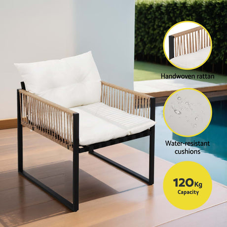 Varsity 4 Piece Outdoor Lounge Set, Black Rattan