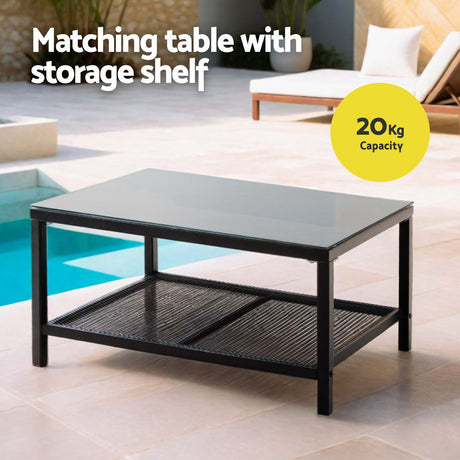 Varsity 4 Piece Outdoor Lounge Set, Black Rattan