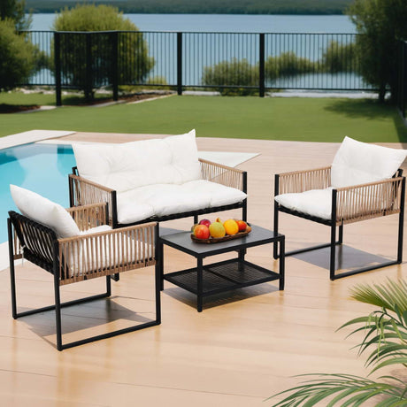Varsity black rattan outdoor lounge set in an outdoor setting