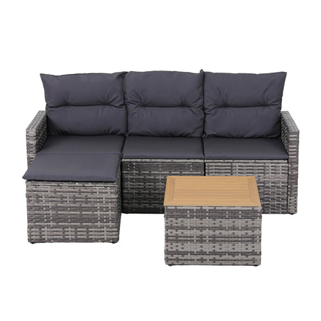 Sanctuary Cove 5 Piece Outdoor Corner Lounge Set, Grey Wicker