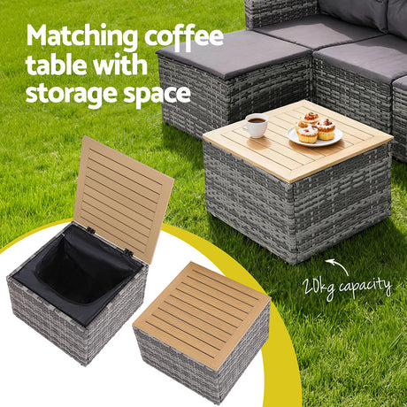 Sanctuary Cove 5 Piece Outdoor Corner Lounge Set, Grey Wicker
