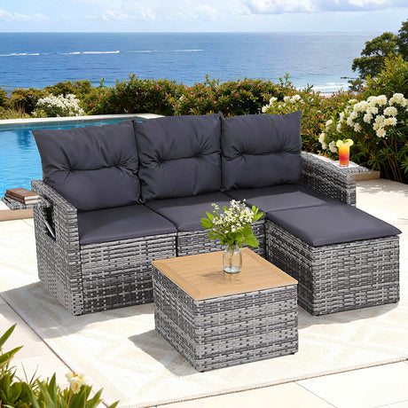 Sanctuary Cove 5 Piece Outdoor Corner Lounge Set, Grey Wicker