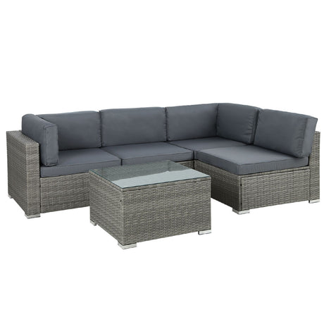 Kirra grey wicker outdoor corner lounge set in an outdoor setting