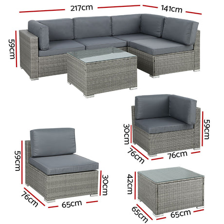 Kirra 5 Piece Outdoor Corner Lounge Set, Grey Wicker