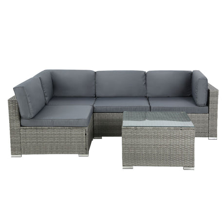 Kirra 5 Piece Outdoor Corner Lounge Set, Grey Wicker