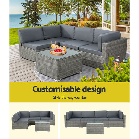 Kirra 5 Piece Outdoor Corner Lounge Set, Grey Wicker
