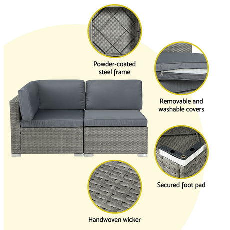 Kirra 5 Piece Outdoor Corner Lounge Set, Grey Wicker