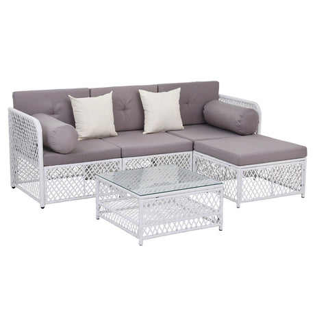Mermaid white rattan outdoor corner lounge set in an outdoor setting