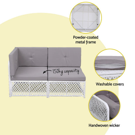 Mermaid 5 Piece Outdoor Corner Lounge Set, White Rattan