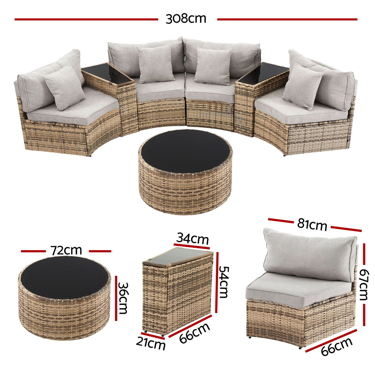 Surfers 7 Piece Outdoor Lounge Set, Brown Rattan