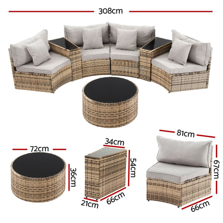 Surfers 7 Piece Outdoor Lounge Set, Brown Rattan