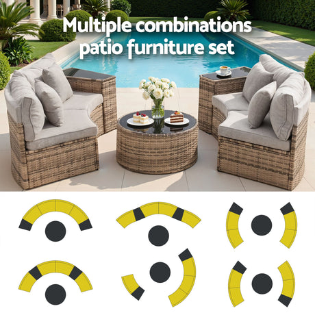Surfers 7 Piece Outdoor Lounge Set, Brown Rattan