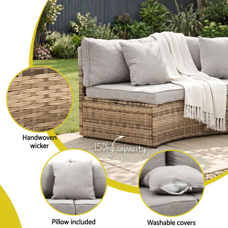 Surfers 7 Piece Outdoor Lounge Set, Brown Rattan