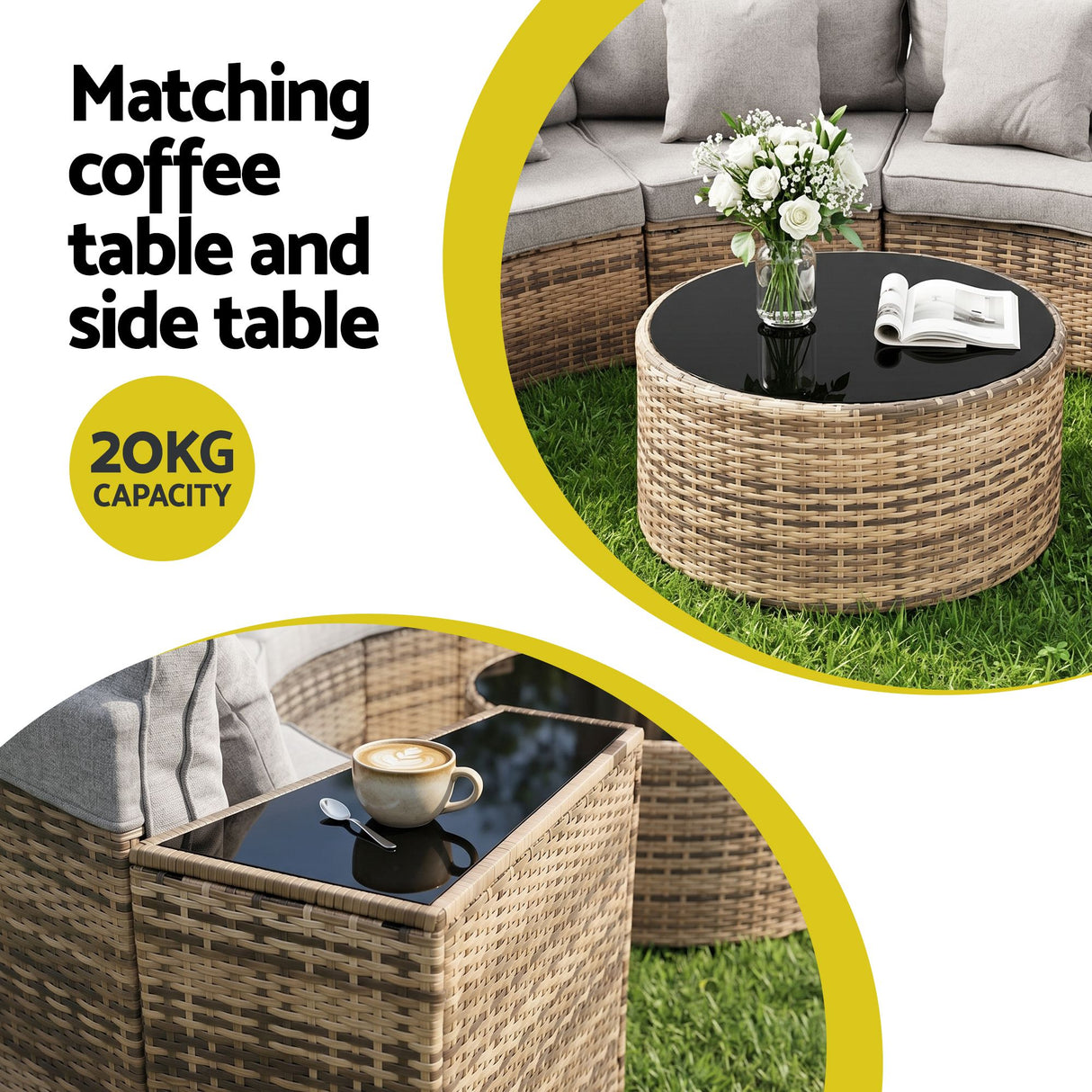 Surfers 7 Piece Outdoor Lounge Set, Brown Rattan
