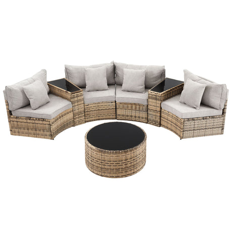Surfers 7 Piece Outdoor Lounge Set, Brown Rattan