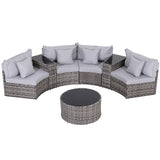 Newport 7 Piece Outdoor Lounge Set, Grey Rattan