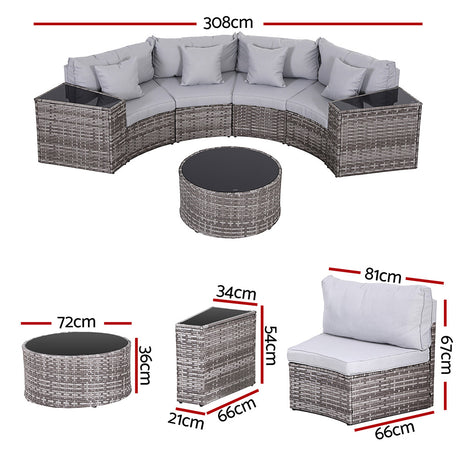 Newport 7 Piece Outdoor Lounge Set, Grey Rattan