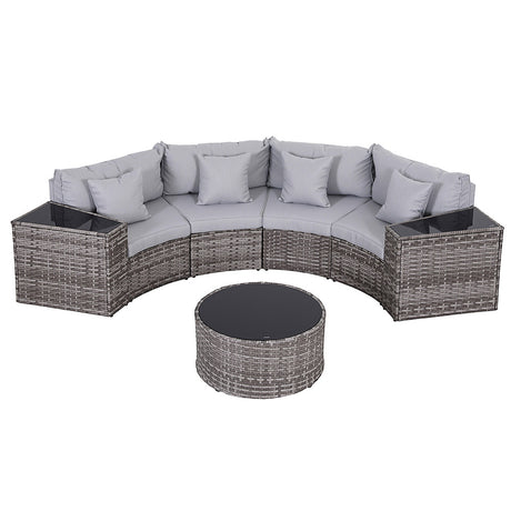 Newport 7 Piece Outdoor Lounge Set, Grey Rattan