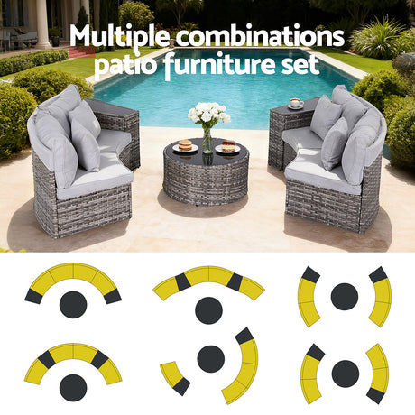 Newport 7 Piece Outdoor Lounge Set, Grey Rattan