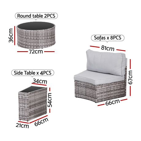 Surfers 14 Piece Outdoor Lounge Set, Grey Rattan