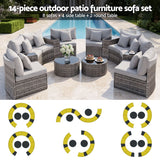 Surfers 14 Piece Outdoor Lounge Set, Grey Rattan