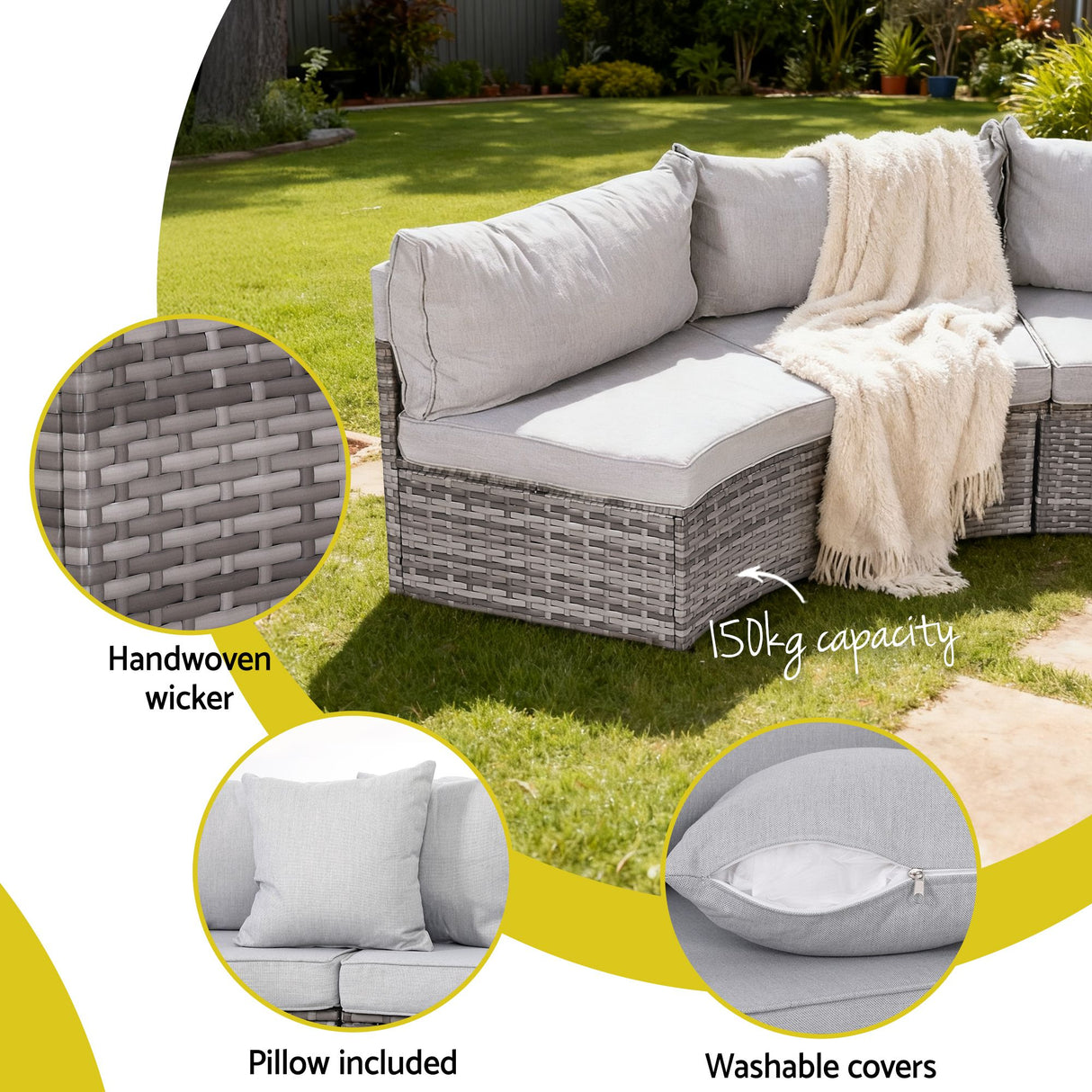 Surfers 14 Piece Outdoor Lounge Set, Grey Rattan